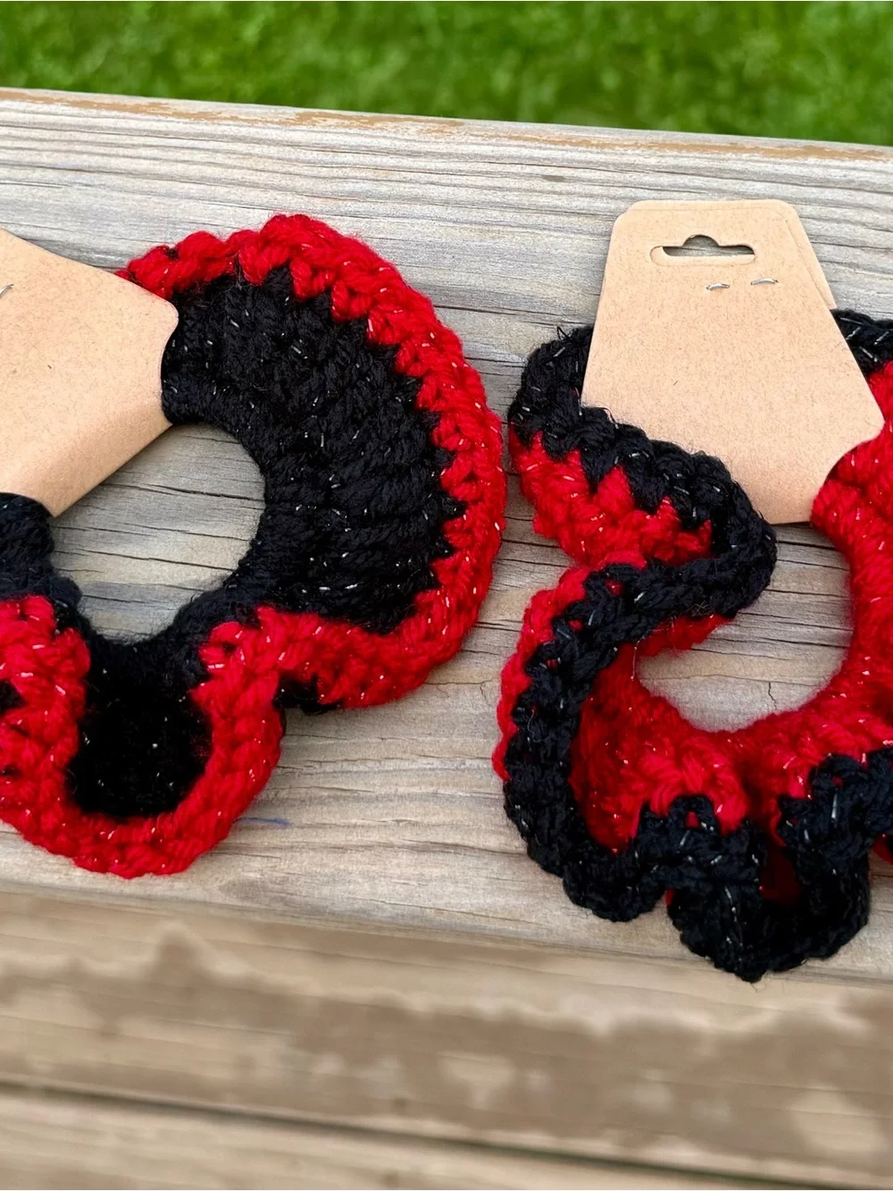Bundle of 10 Black & Red Crochet Hair Scrunchies – Soft Knitted Hair Accessories